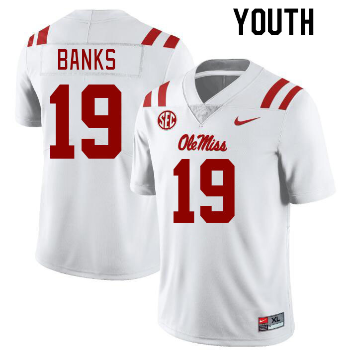 Youth #19 Travaris Banks Ole Miss Rebels College Football Jerseys Stitched-White